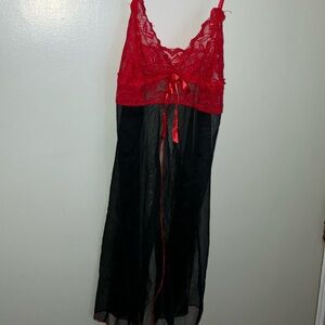 Red and Black Lace Lingerie Set